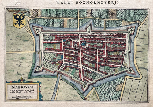Naarden Stadsplattegrond in vogelvluchtperspectief - M Boxhorn - 1632