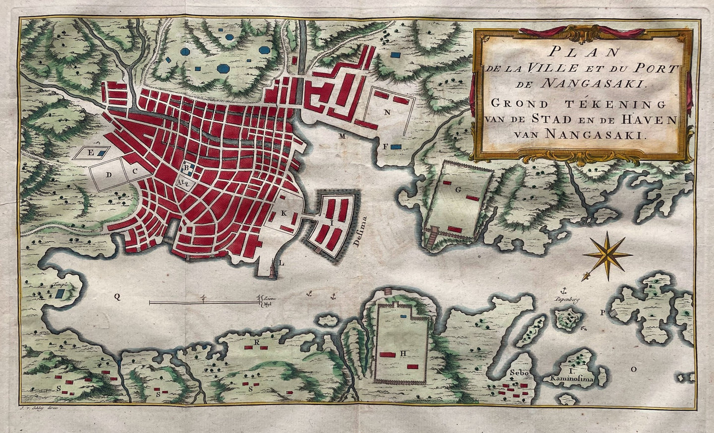 Japan Nagasaki Deshima - J van der Schley / JN Bellin - circa 1757