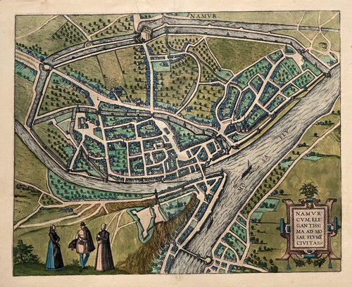 België Namen Belgium Namur Stadsplattegrond in vogelvluchtperspectief - G Braun & F Hogenberg - 1581