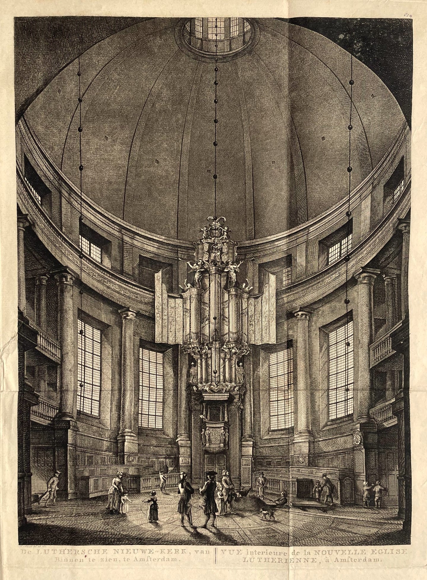 Amsterdam Nieuwe Lutherse kerk Interieur met orgel - P Fouquet - 1783