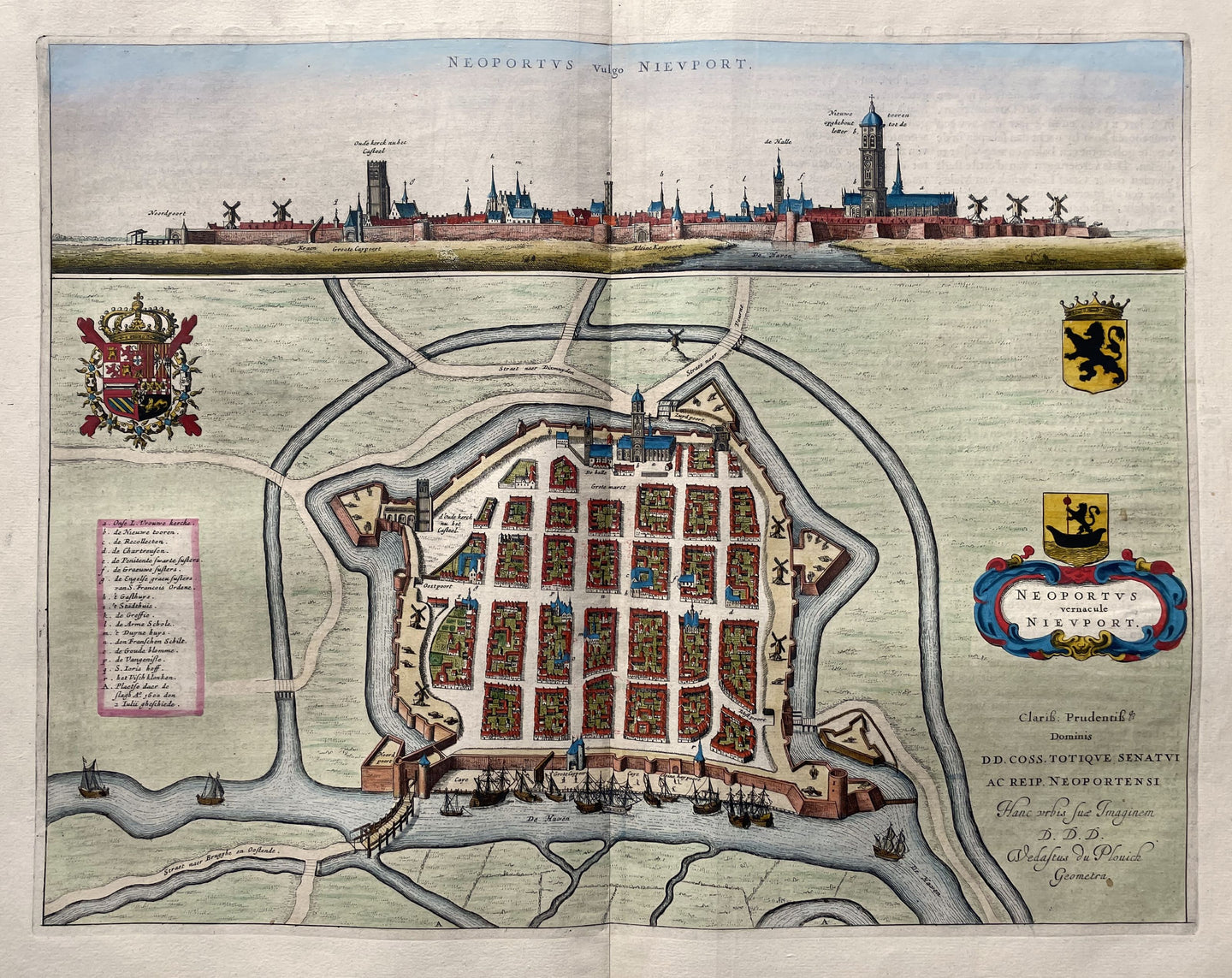 België Nieuwpoort Belgium Stadsplattegrond in vogelvluchtperspectief en aanzicht - J Blaeu - 1649