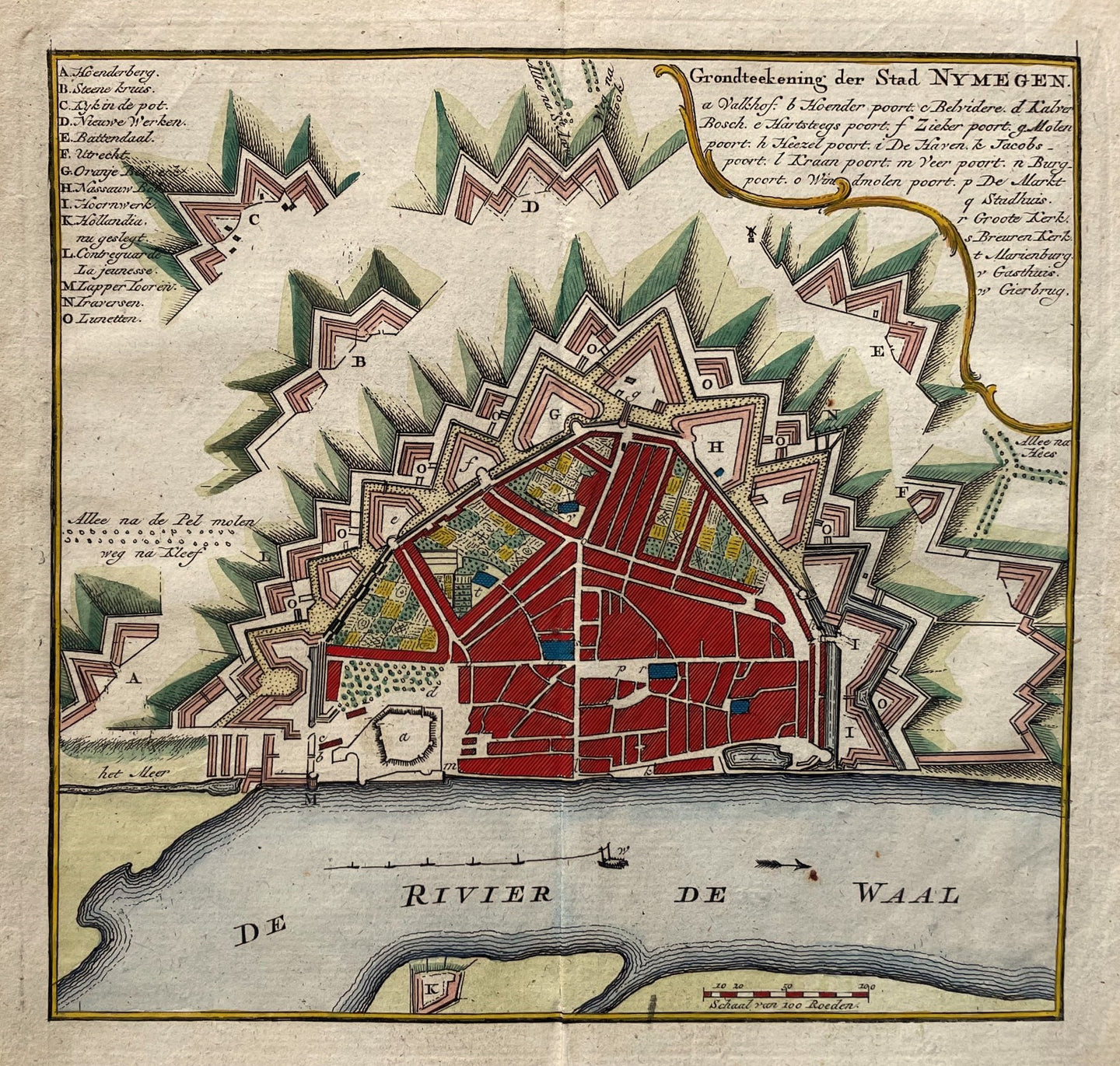 Nijmegen Stadsplattegrond - H de Leth - 1740