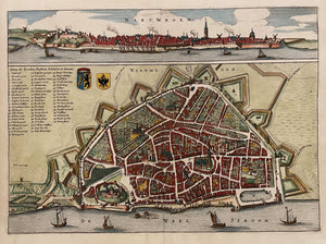 Nijmegen Stadsplattegrond met aanzicht - N Geelckerken / J van Biesen - 1654