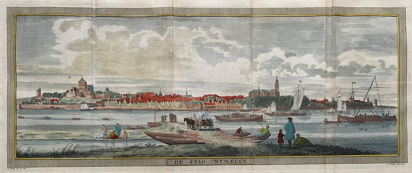 Nijmegen Aanzicht van de stad vanaf de overzijde van de Waal - JC Philips - 1740