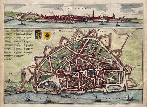 Nijmegen Stadsplattegrond met aanzicht - N Geelckerken / J van Biesen - 1654