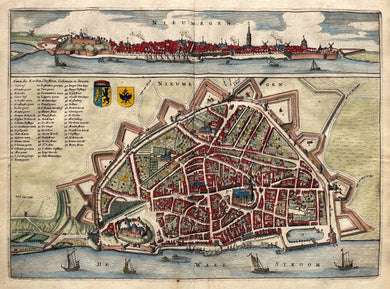 Nijmegen Stadsplattegrond met aanzicht - N Geelckerken / J van Biesen - 1654