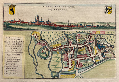 België Ninove Belgium Vogelvluchtperspectief en aanzicht - J Blaeu - 1649