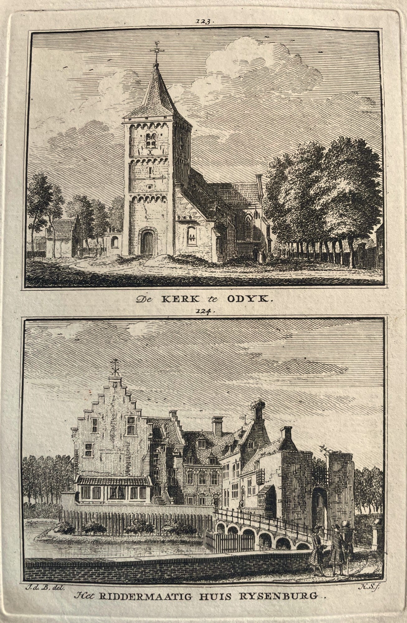 Odijk Twee gezichten op een blad - H Spilman - ca. 1750