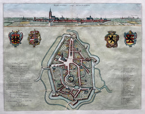 België Oudenaarde Stadsplattegrond in vogelvluchtperspectief en aanzicht - J Blaeu - 1649