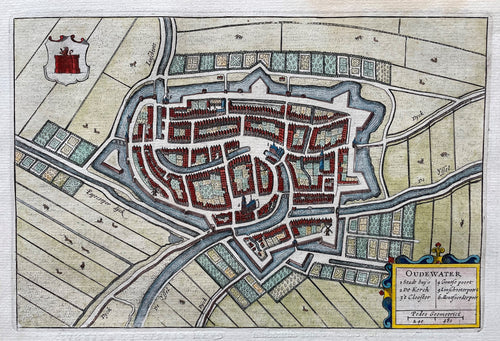 Oudewater Stadsplattegrond in vogelvluchtperspectief - J Blaeu - 1649