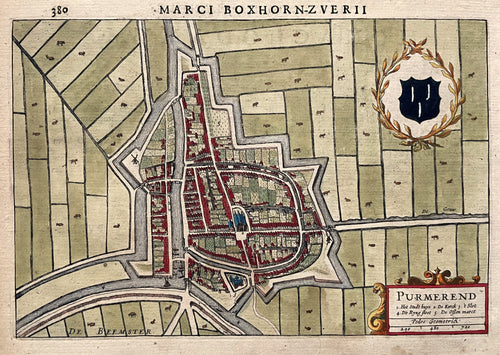 Purmerend Stadsplattegrond in vogelvluchtperspectief - M Boxhorn - 1632