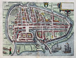 Rotterdam Stadsplattegrond in vogelvluchtperspectief - WJ Blaeu / L Guicciardini - 1613