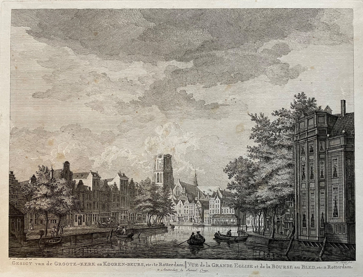 Rotterdam Gezicht vanaf de Draaibrug op de Laurenskerk - P van Liender / H Schoute - ca. 1770