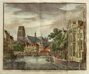 Rotterdam  Gezicht vanaf de Draaibrug op de Laurenskerk - H Spilman - ca. 1750
