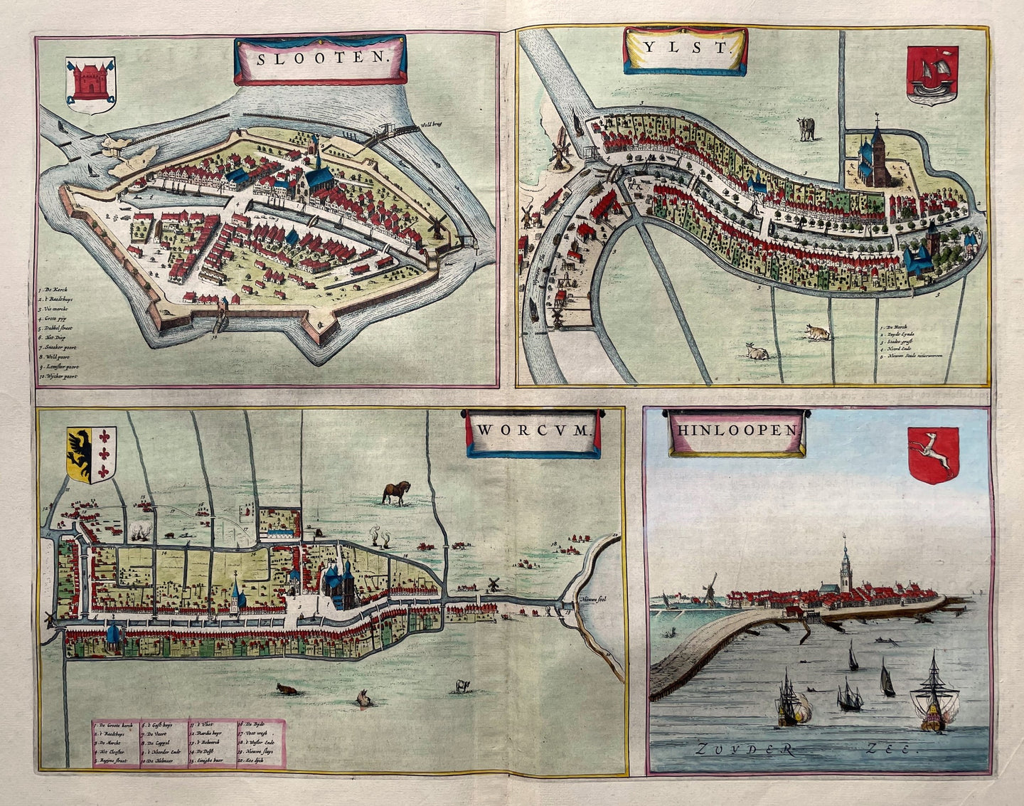 Sloten IJlst Workum Hindeloopen Stadsplattegronden - J Blaeu - 1649