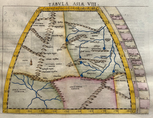 Azië Centraal-Azië en meest westelijke deel China Central Asia Ptolemy map - Girolamo Ruscelli / Claudius Ptolemaeüs - 1561