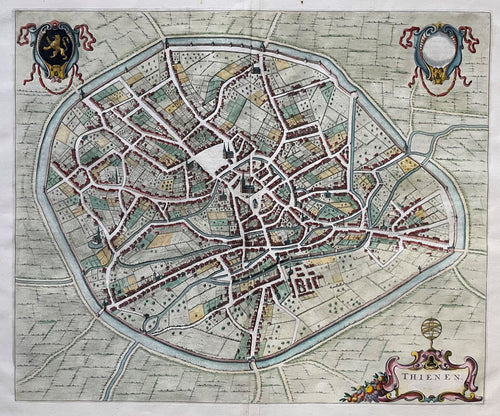 België Tienen Stadsplattegrond in vogelvluchtperspectief - J Blaeu - 1649