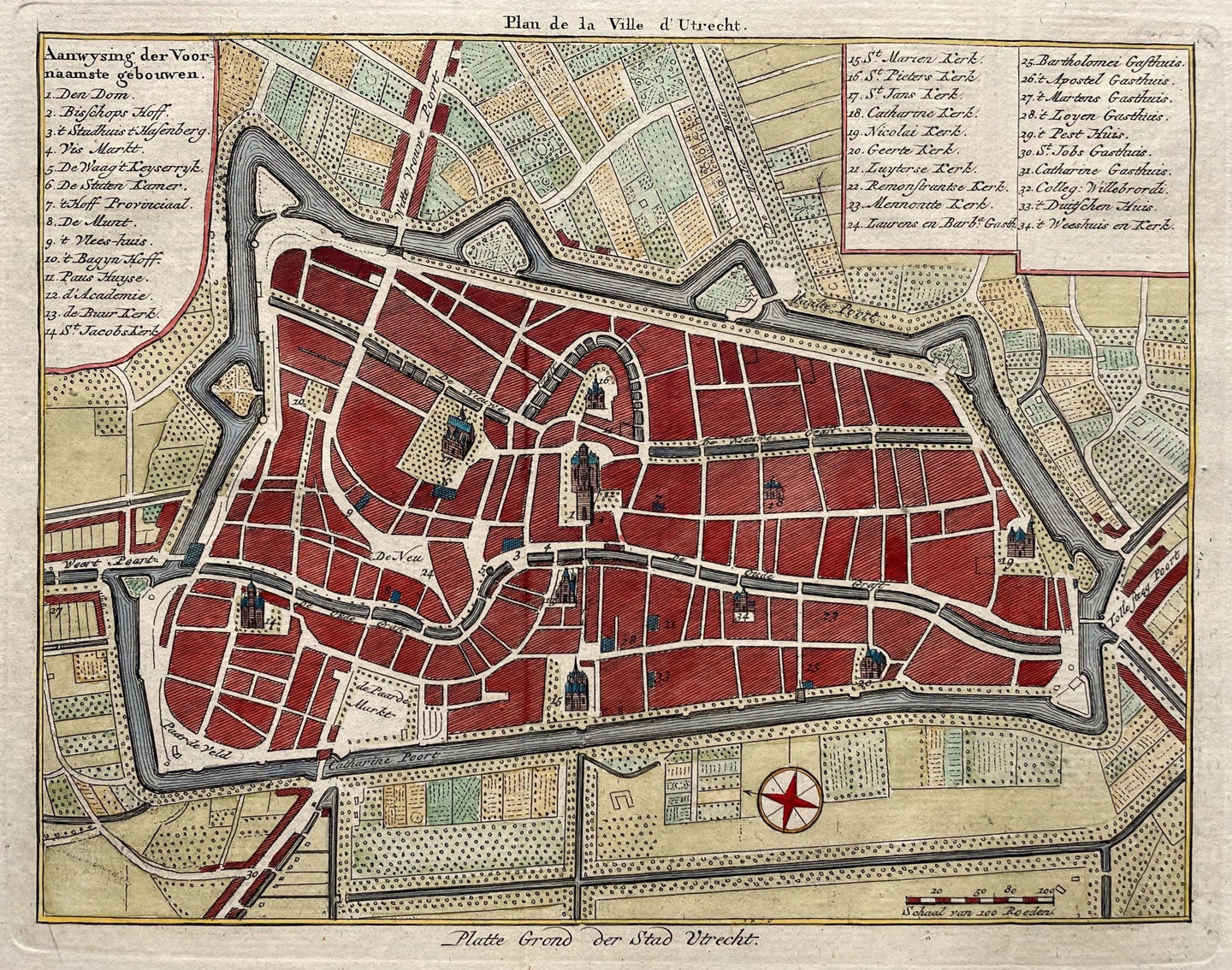 Utrecht Stadsplattegrond - H de Leth - 1740