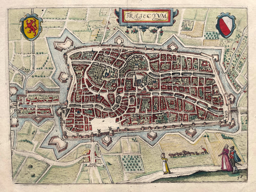 Utrecht Stadsplattegrond in vogelvluchtperspectief - WJ Bleau / L Guicciardini - 1612