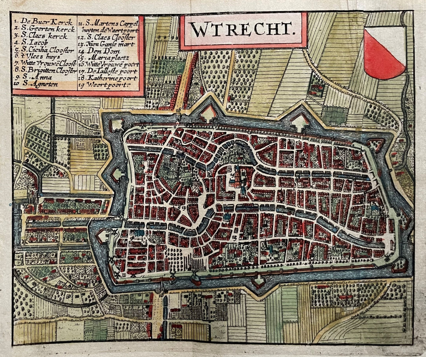 Utrecht Stadsplattegrond in vogelvluchtperspectief - WJ Blaeu / L Guicciardini - 1635
