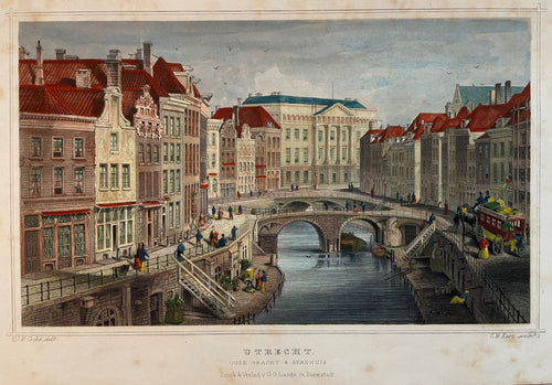 Utrecht Oude Gracht en Stadhuis - JL Terwen / GB van Goor - 1858
