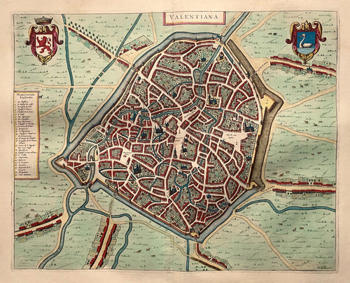 Frankrijk Valenciennes France Stadsplattegrond in vogelvluchtperspectief - J Blaeu - 1649
