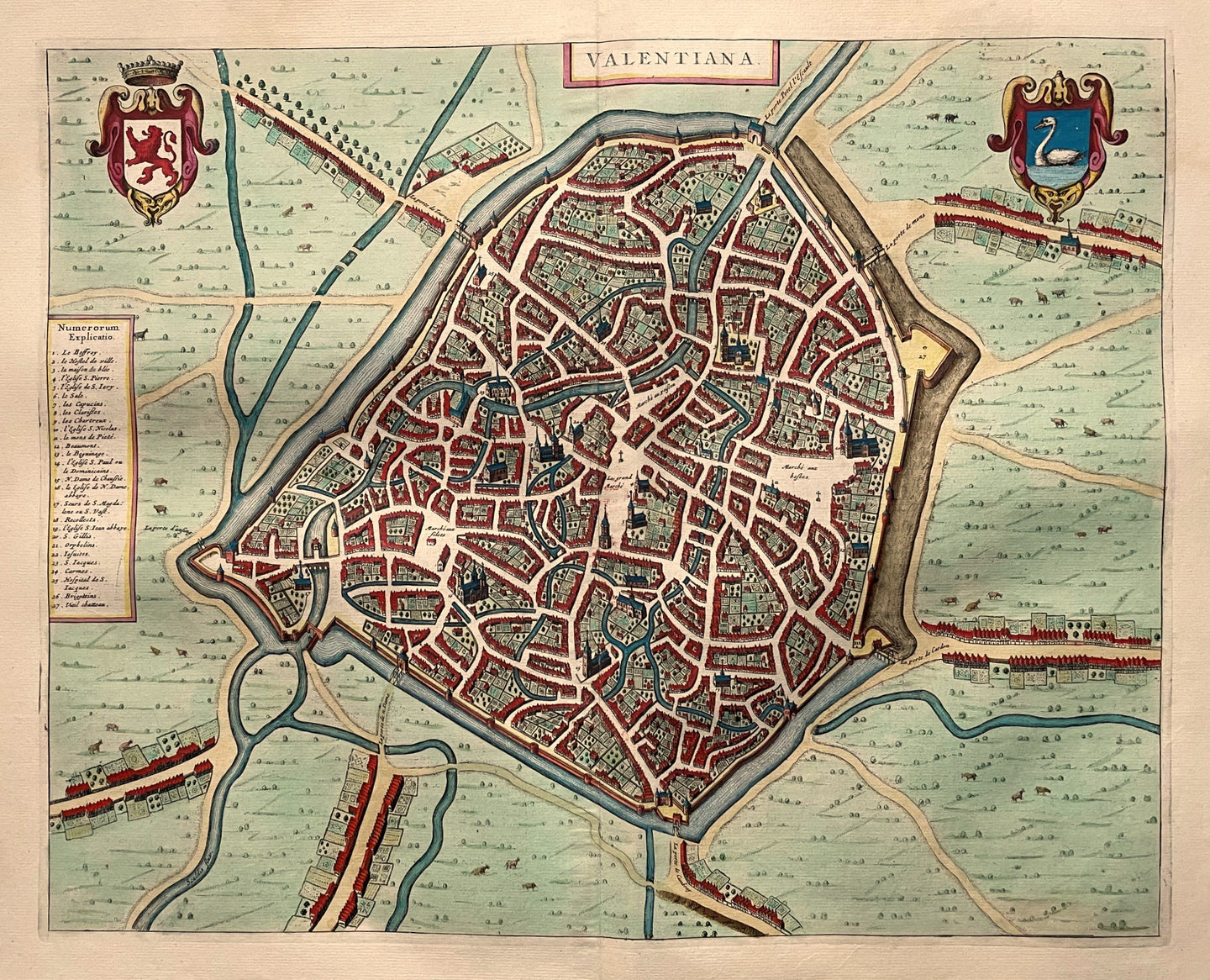 Frankrijk Valenciennes France Stadsplattegrond in vogelvluchtperspectief - J Blaeu - 1649