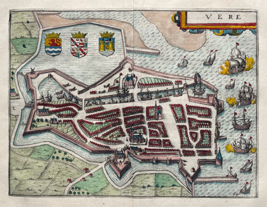 Veere Stadsplattegrond in vogelvluchtperspectief - WJ Blaeu / L Guicciardini - 1612
