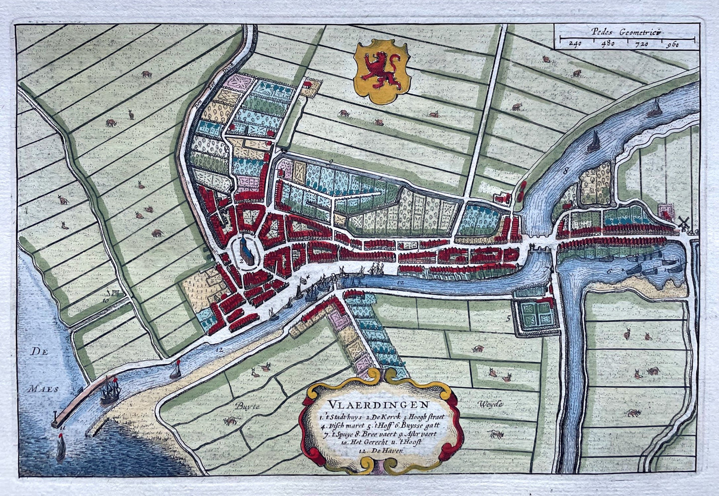 Vlaardingen Stadsplattegrond in vogelvluchtperspectief - J Blaeu - 1649