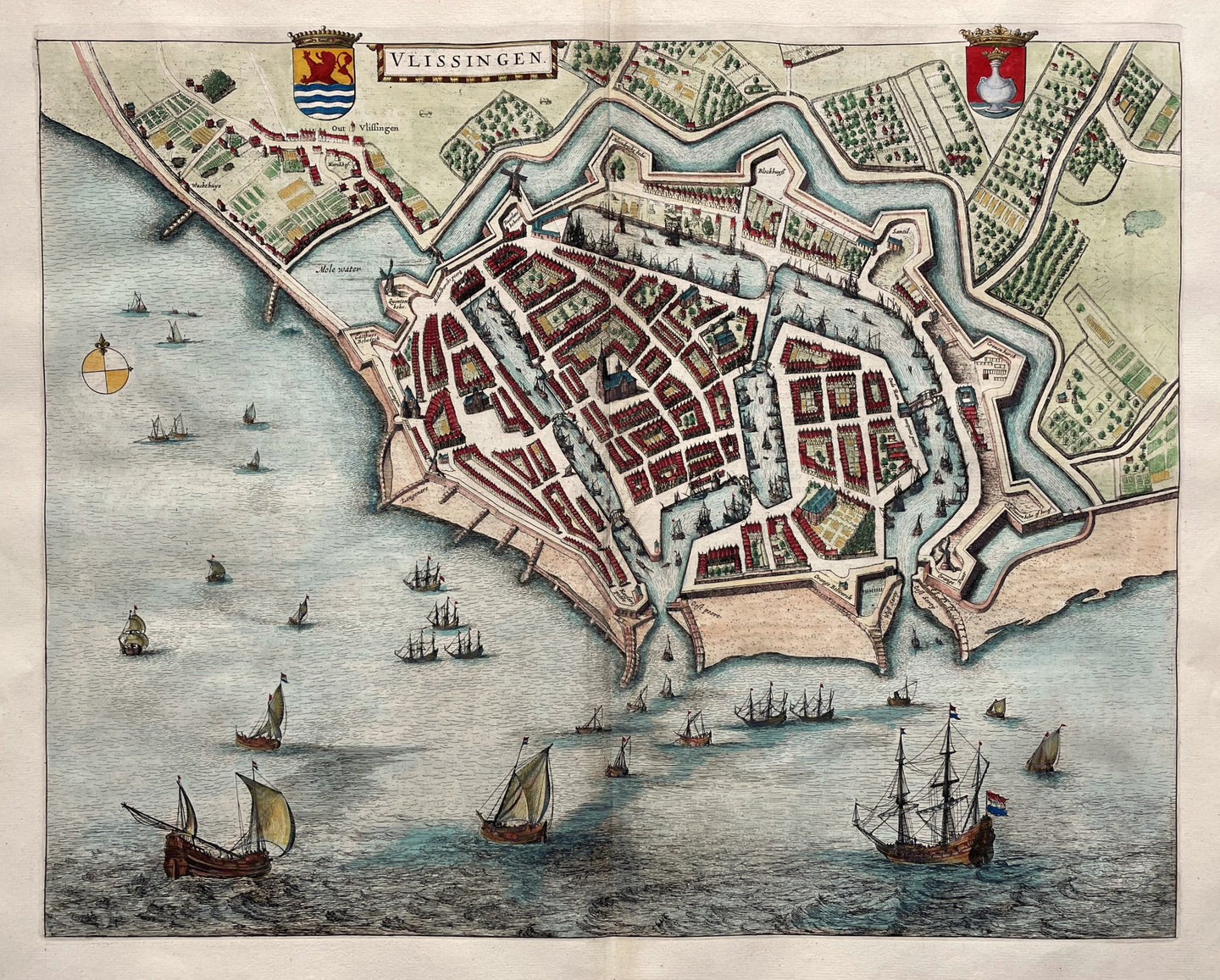 Vlissingen Stadsplattegrond in vogelvluchtperspectief - J Blaeu - 1649