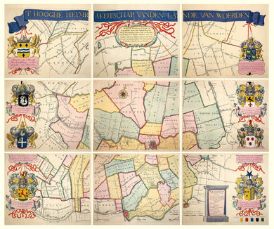 Woerden Wandkaart Hoogheemraadschap in 9 bladen - J en D Vingboons / H de Leth - 1740