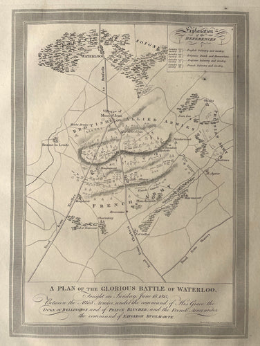 België Waterloo Plattegrond van de Slag bij Waterloo Belgium - R Bowyer - 1816