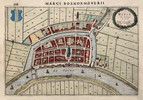 Weesp Stadsplattegrond in vogelvluchtperspectief - M Boxhorn - 1632