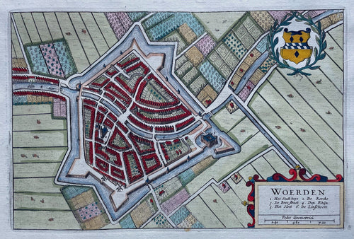 Woerden Stadsplattegrond in vogelvluchtperspectief - J Blaeu - 1649