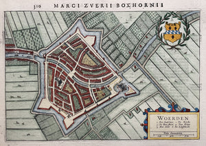 Woerden Stadsplattegrond in vogelvluchtperspectief - M Boxhorn - 1634