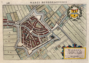 Woerden Stadsplattegrond in vogelvluchtperspectief - M Boxhorn - 1632