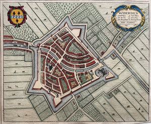 Woerden - Stadsplattegrond in vogelvluchtperspectief - J Janssonius / erven Janssonius van Waesberge - 1682