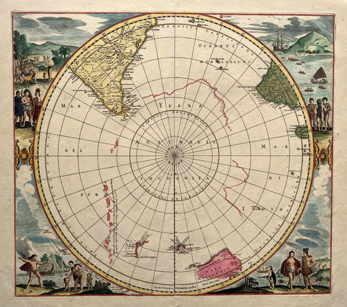 Wereld Antartica Zuidpool World South Pole Antarctic region - H Hondius / G Valck P Schenk - circa 1700