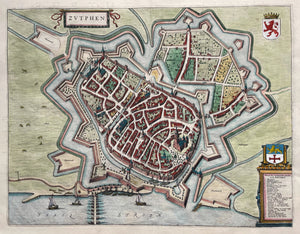 Zutphen Stadsplattegrond in vogelvluchtperspectief - J Blaeu - 1649