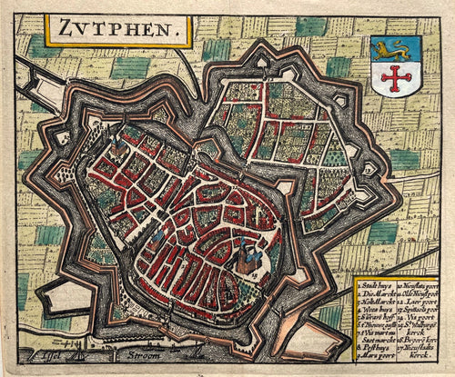 Zutphen Stadsplattegrond - J Janssonius / L Guicciardini - 1652