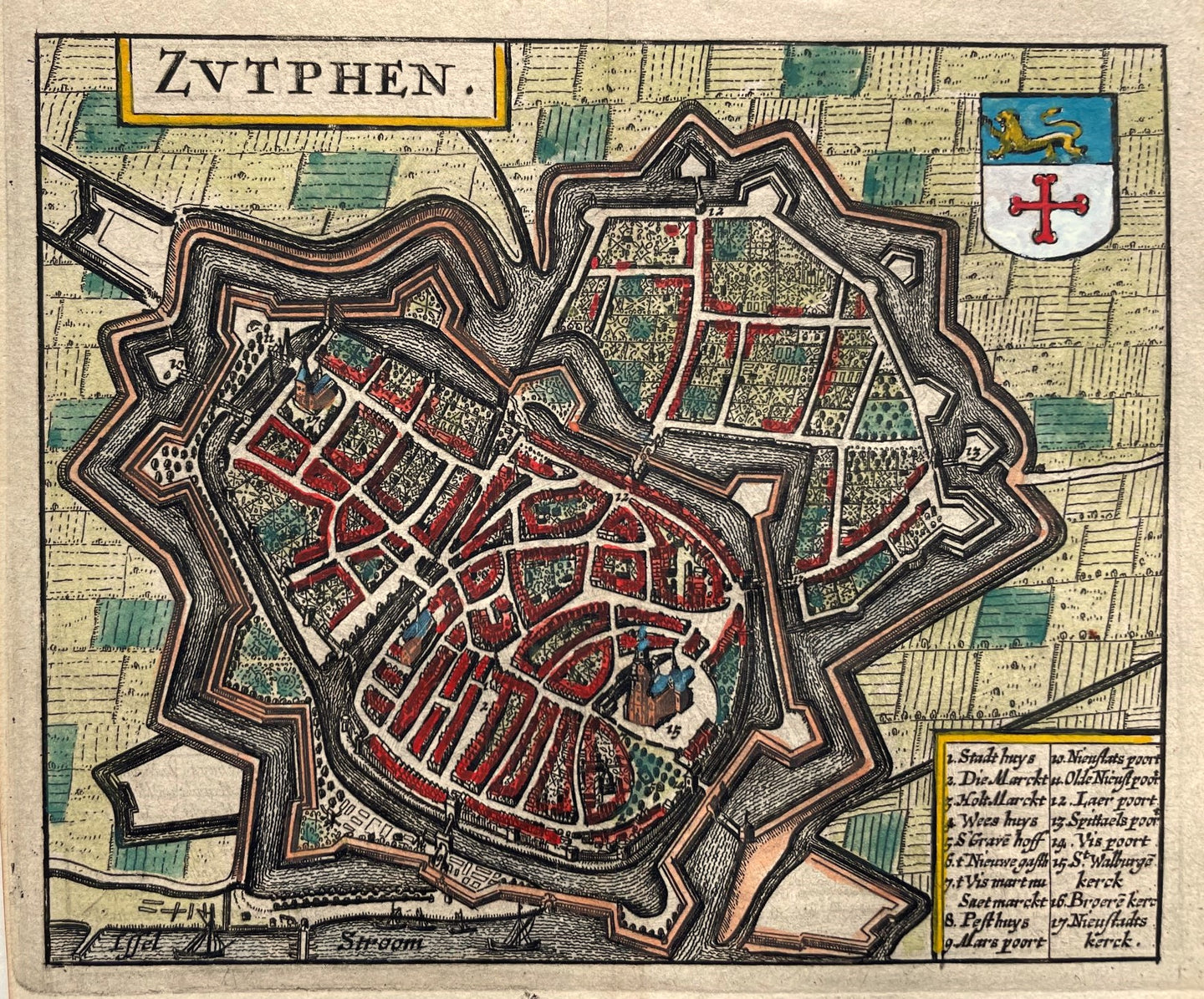 Zutphen Stadsplattegrond - J Janssonius / L Guicciardini - 1652