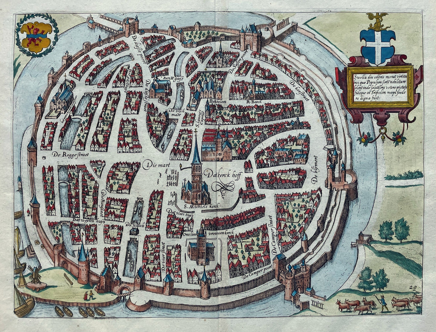 Zwolle Stadsplattegrond in vogelvluchtperspectief - WJ Blaeu / L Guicciardini - 1612