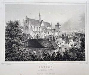 LEIDEN Hooglandse Kerk Gezien vanaf de Burcht - JL Terwen / GB van Goor - 1858