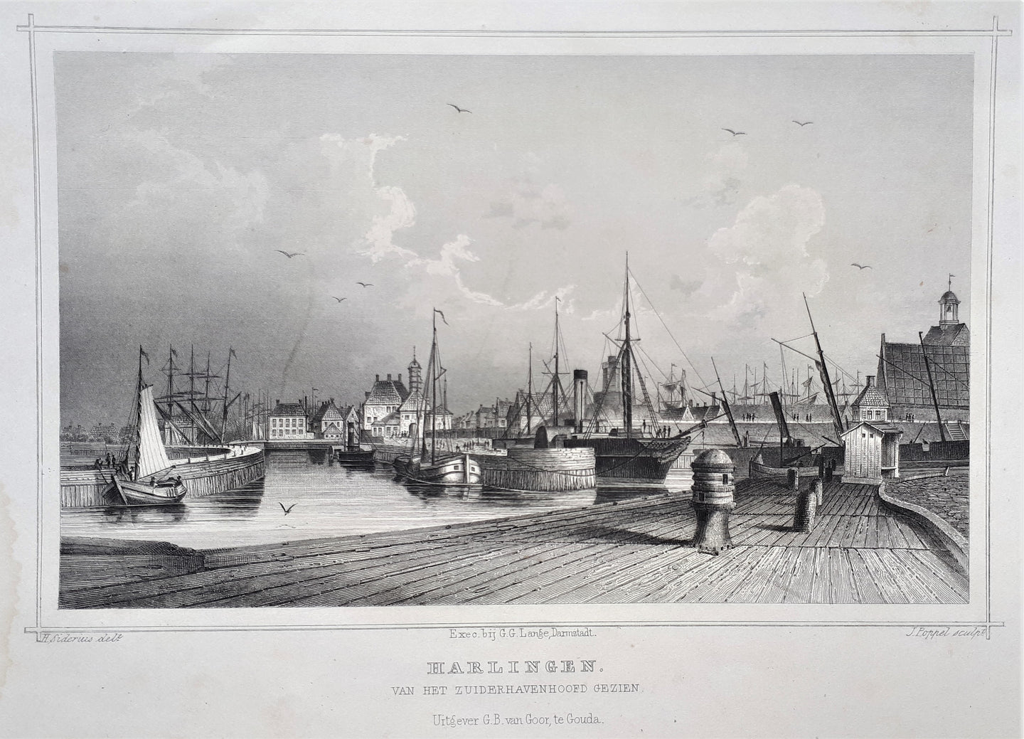 HARLINGEN Vanaf het Zuiderhavenhoofd - JL Terwen / GB van Goor - 1858