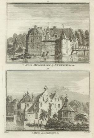 NIJMEGEN Mussenburg Twee gezichten op een blad - H Spilman - ca. 1750