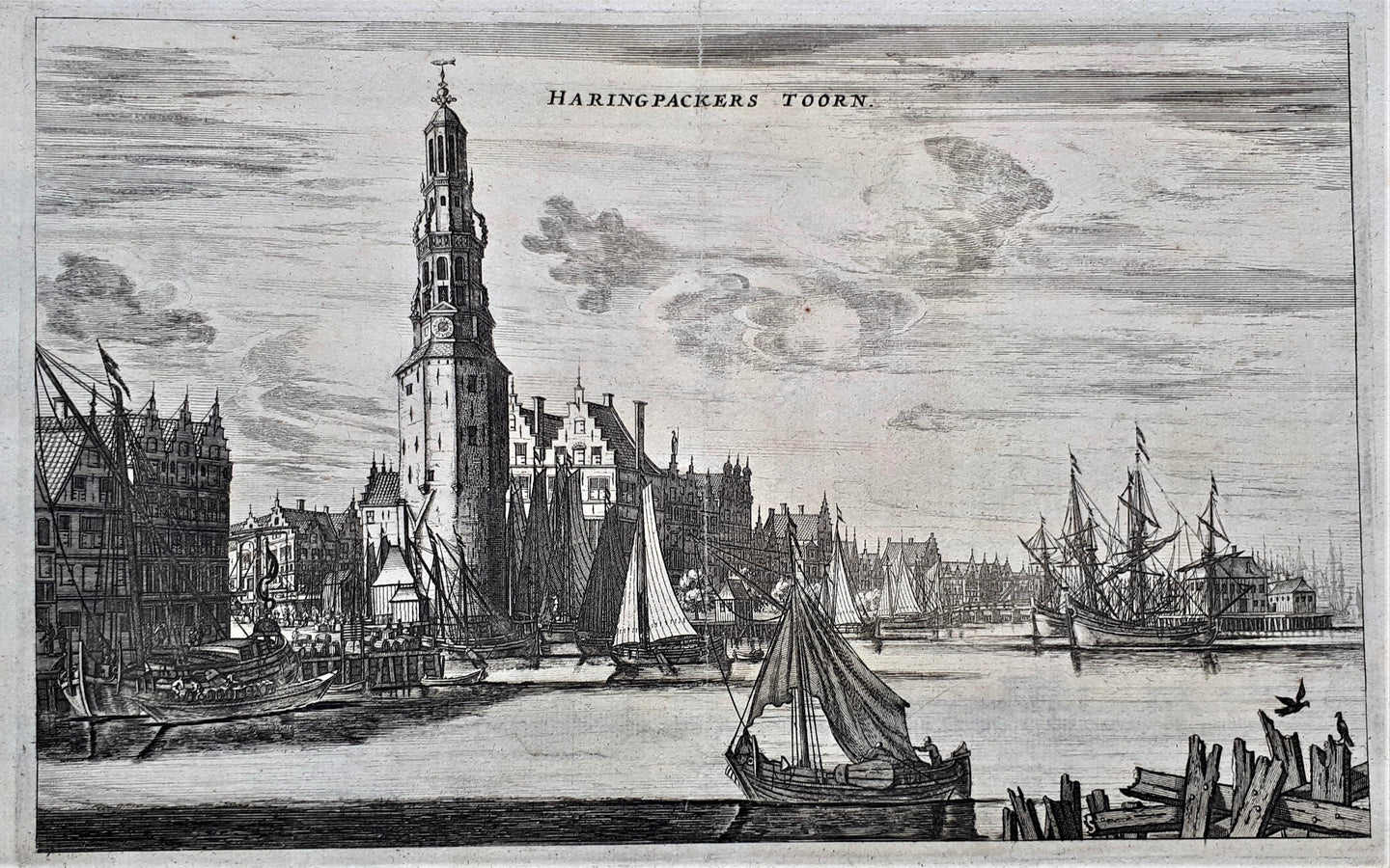 Amsterdam Singel Haringpakkerstoren Het IJ, nu Open Havenfront, gezien uit oostelijke richting - O Dapper - 1663