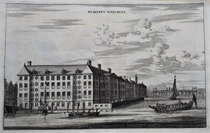 Amsterdam Het Diaconieweeshuis, Amstel 1, links Zwanenburgwal Op de achtergrond rechts de Blauwbrug - O Dapper - 1663