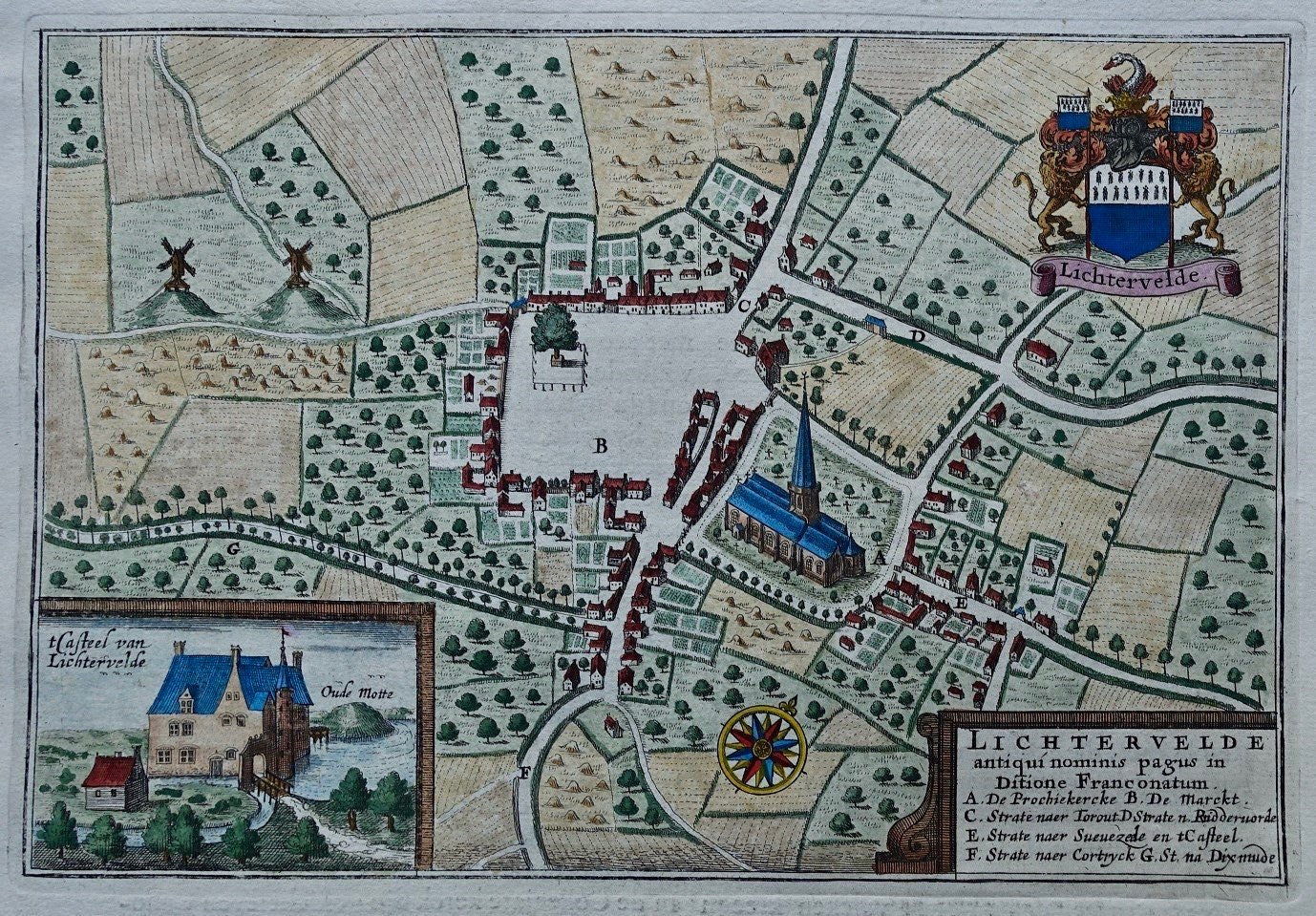 België Lichtervelde Stadsplattegrond in vogelvluchtperspectief - J Blaeu - 1649