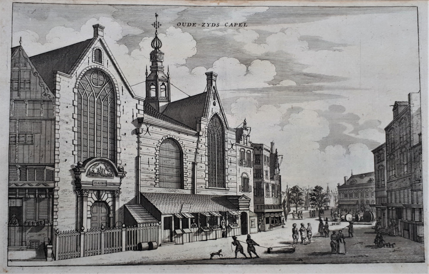 Amsterdam Sint-Olofskapel, Oudezijds kapel; rechts is in de verte het Zeerechthuis zichtbaar - O Dapper - 1663