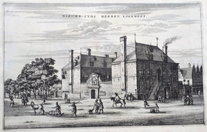 Amsterdam Het nieuwezijds herenlogement, Haarlemmerstraat 75 Links de Herenmarkt - O Dapper - 1663